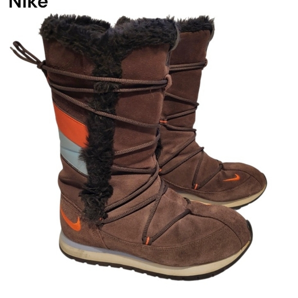 Nike Shoes - Nike Insulate Vintage Brown Blue Suede Tall Winter Boot Fur Snow Outdoor Women 6